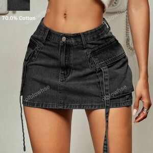 Black Denim Mini Skirt